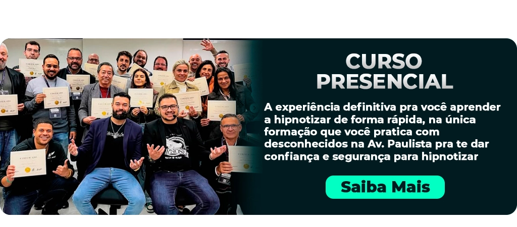Curso presencial de hipnose A experiência definitiva pra você aprender a hipnotizar de forma rápida, na única formação que você pratica com desconhecidos na Av. Paulista pra te dar confiança e segurança para hipnotizar